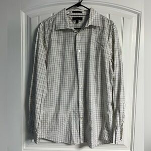 Banana Republic White, yellow and‎ Blue Grid Shirt men’s Large